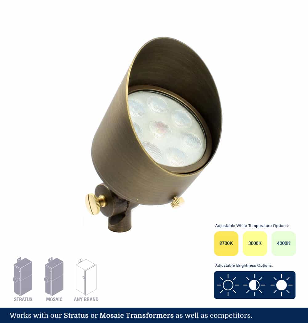 Adjustable White 3-Inch Brass LED Up Light - Haven Lighting