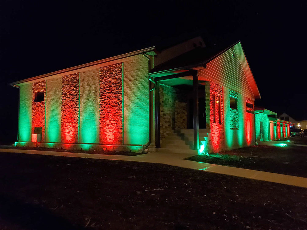 red and green outdoor up lights