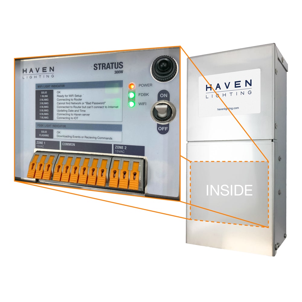 Inside snapshot of Stratus smart landscape lighting transformer