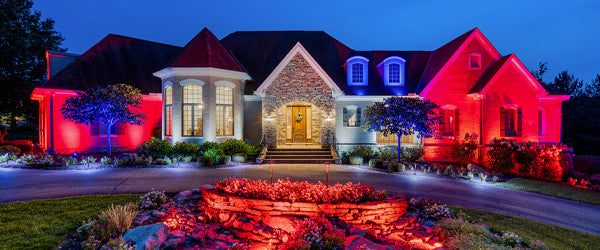 color changing outdoor lights on a home