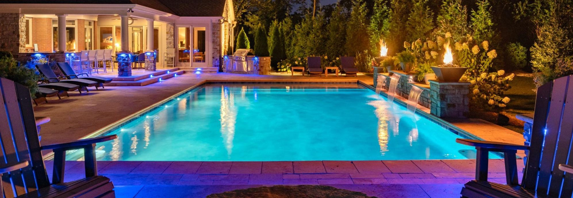 pool and outdoor landscape lighting with color