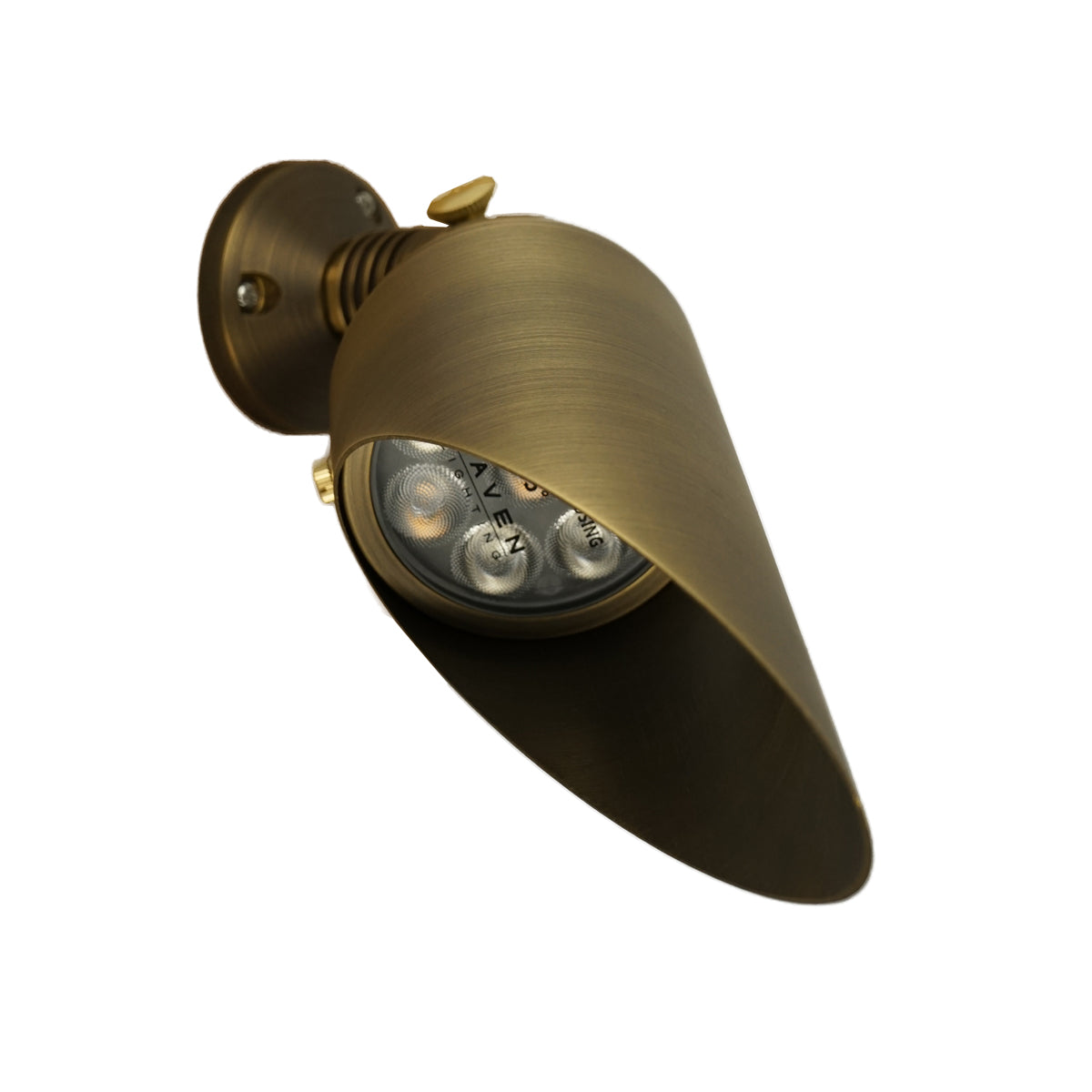 Brass Down Light, 6 Watt, 2700k, 3000k, 4000k Selectable.  Three brightness settings.  Four beam angle lenses included. Alternate View