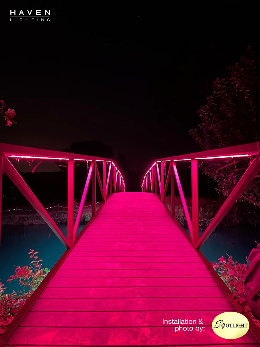 Full Color LED Light Strip on a walking bridge